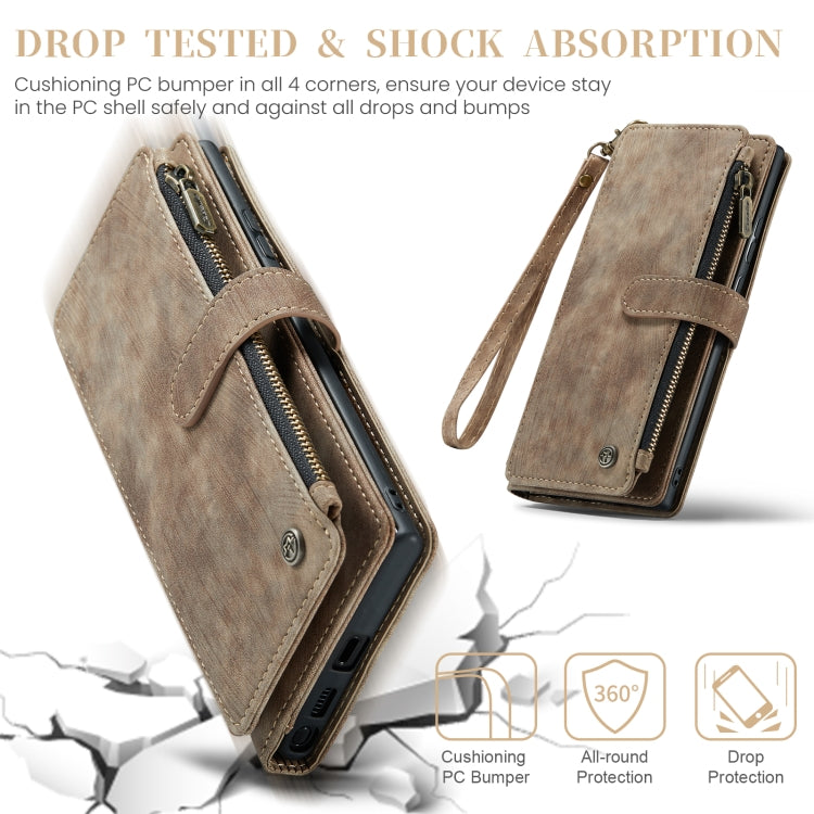 For Samsung Galaxy S24 Ultra 5G CaseMe C30 Card Slots Zipper Wallet Leather Phone Case(Brown)