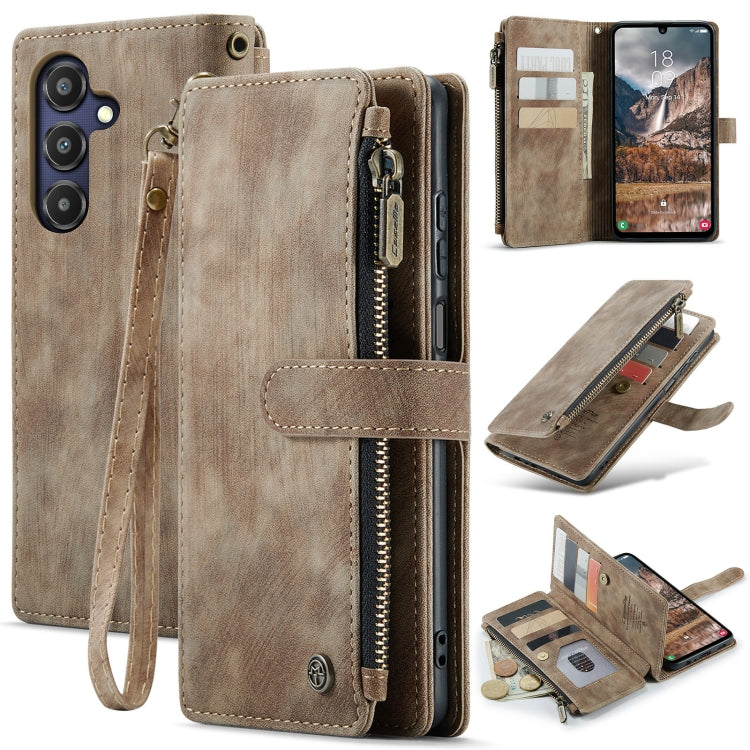 For Samsung Galaxy A25 4G CaseMe C30 Card Slots Zipper Wallet Leather Phone Case(Brown)
