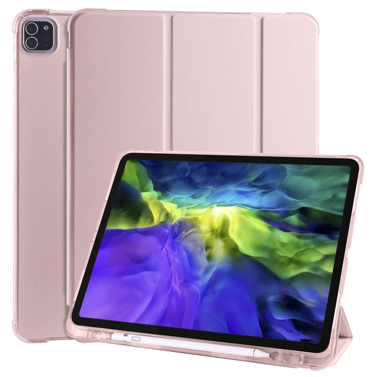 For iPad Air 13 2024 / iPad Pro 12.9 (2020) / iPad Pro 12.9(2018) 3-folding Horizontal Flip PU Leather + Shockproof TPU Tablet Case with Holder & Pen Slot(Pink)