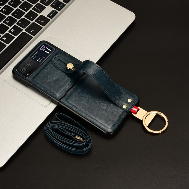 For Motorola Razr 40 Wristband Leather Back Phone Case(Blue) - Motorola Cases by PMC TechLife | Online Shopping South Africa | PMC TechLife