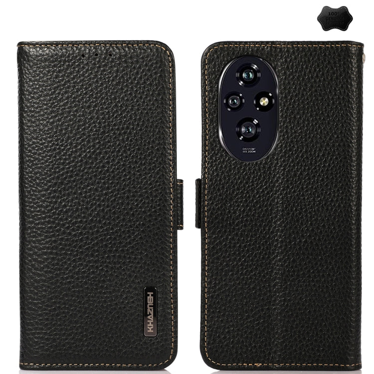 For Honor 200 Pro KHAZNEH Side-Magnetic Litchi Genuine Leather RFID Phone Case(Black)