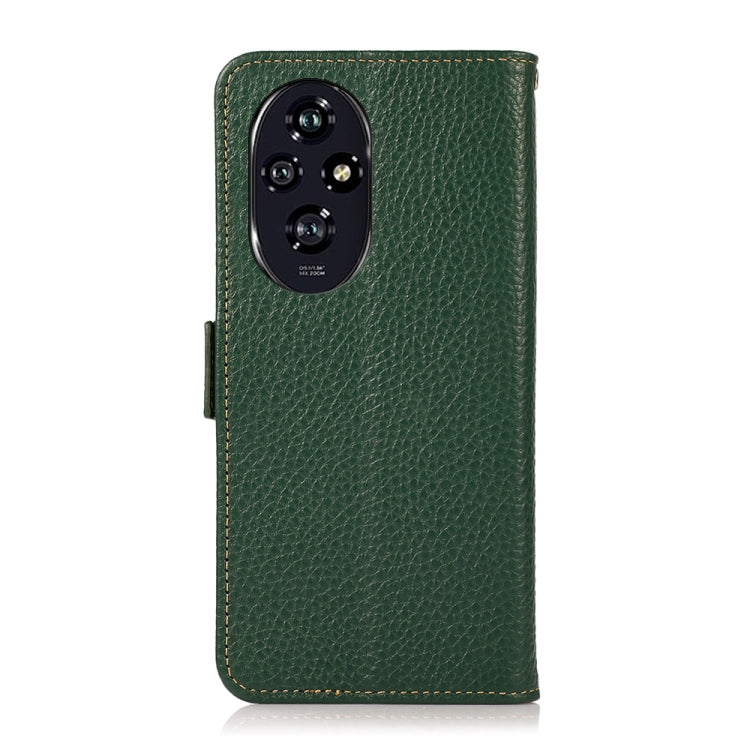 For Honor 200 Pro KHAZNEH Side-Magnetic Litchi Genuine Leather RFID Phone Case(Green)