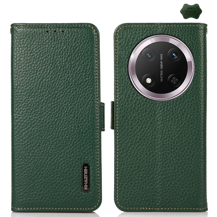 For Honor X9c KHAZNEH Side-Magnetic Litchi Genuine Leather RFID Phone Case(Green)