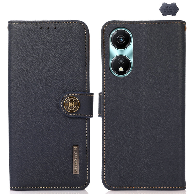 For Honor X5 Plus KHAZNEH Custer Genuine Leather RFID Phone Case(Blue)