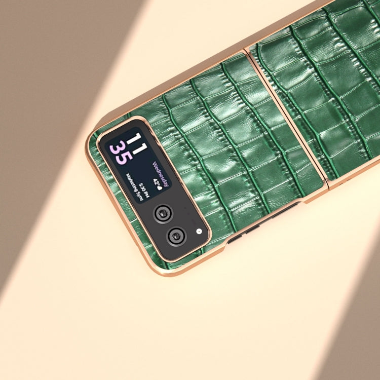 For Motorola Razr 40 Crocodile Texture Genuine Leather Electroplating Phone Case(Dark Green) - Motorola Cases by PMC TechLife | Online Shopping South Africa | PMC TechLife | Buy Now Pay Later Mobicred