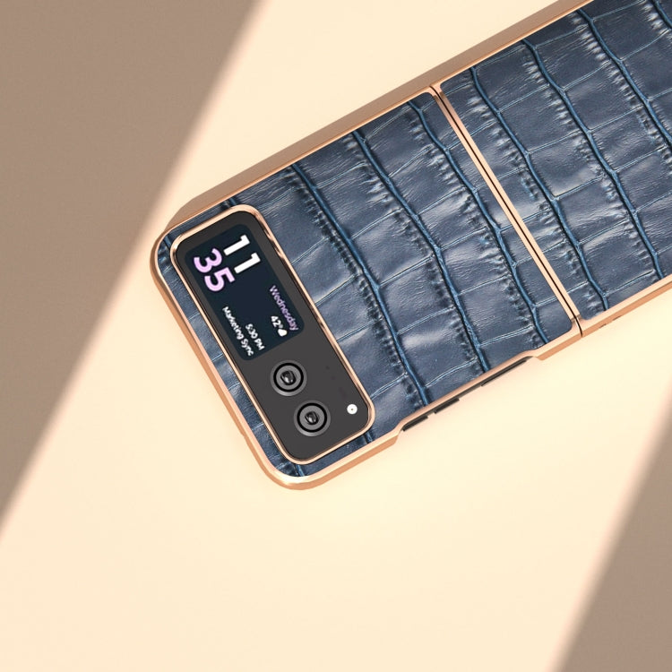 For Motorola Razr 40 Crocodile Texture Genuine Leather Electroplating Phone Case(Blue) - Motorola Cases by PMC TechLife | Online Shopping South Africa | PMC TechLife | Buy Now Pay Later Mobicred