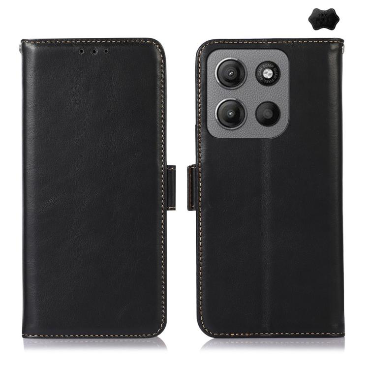 For Motorola Moto G15 4G Magnetic Crazy Horse Texture Genuine Leather Phone Case(Black)