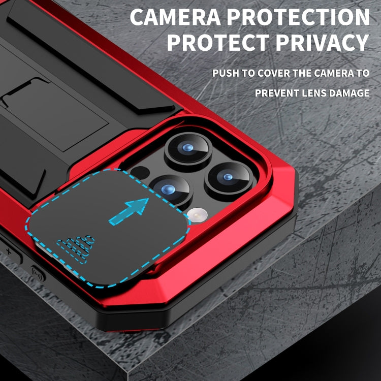 For iPhone 15 Pro Max R-JUST Sliding Camera IP54 Life Water-resistant Holder Phone Case(Red)