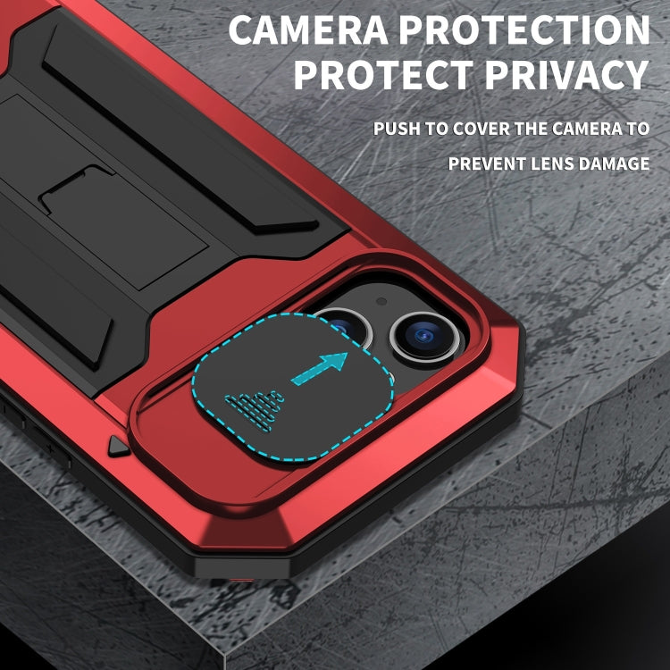 For iPhone 15 Plus R-JUST Sliding Camera IP54 Life Waterproof Holder Phone Case(Red) - free shipping - PMC TechLife - Order now!