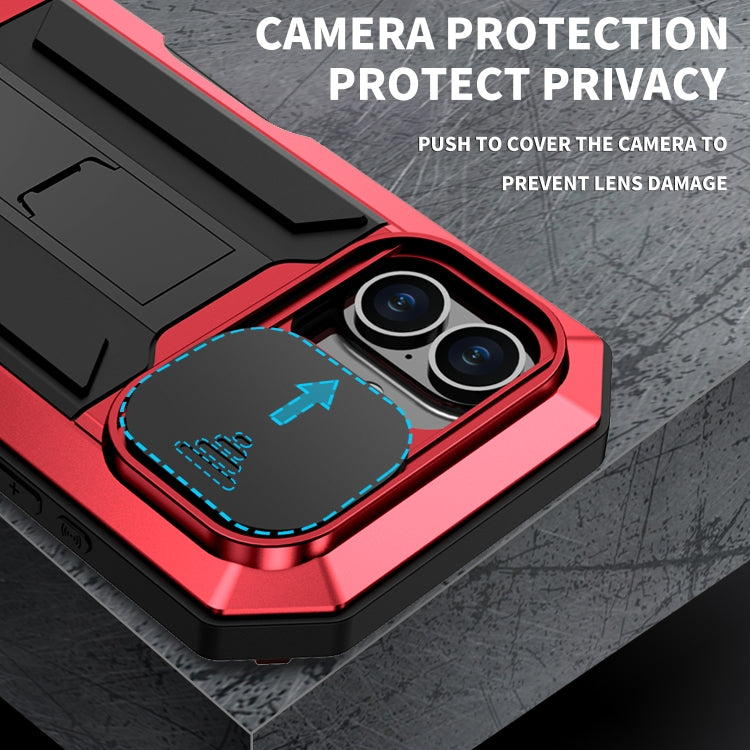 For iPhone 16 Plus R-JUST Sliding Camera IP54 Life Water-resistant Holder Phone Case(Red)