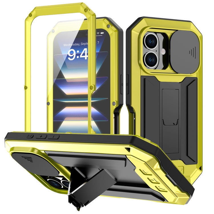For iPhone 16 Plus R-JUST Sliding Camera IP54 Life Water-resistant Holder Phone Case(Yellow)