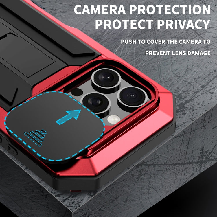 For iPhone 16 Pro R-JUST Sliding Camera IP54 Life Waterproof Holder Phone Case(Red) - free shipping - PMC Jewellery - Order now!