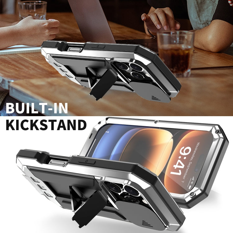For iPhone 16 Pro Max R-JUST Sliding Camera IP54 Life Water-resistant Holder Phone Case(Silver)