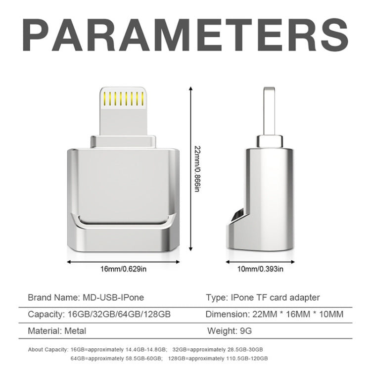 MicroDrive 8pin To TF Card Adapter Mini iPhone & iPad TF Card Reader, Capacity:16GB(Silver) - free shipping - PMC Jewellery - Order now!