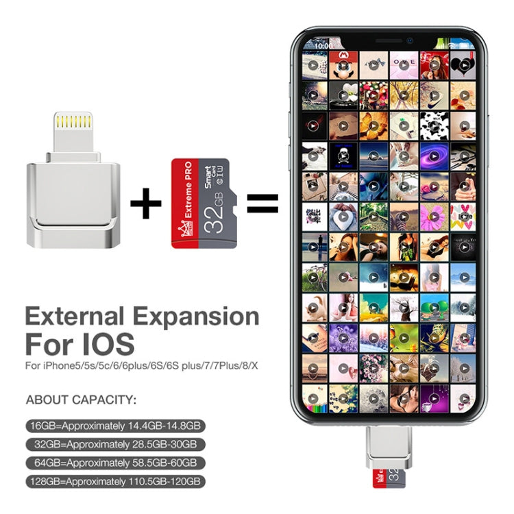 MicroDrive 8pin To TF Card Adapter Mini iPhone & iPad TF Card Reader, Capacity:16GB(Silver) - free shipping - PMC Jewellery - Order now!