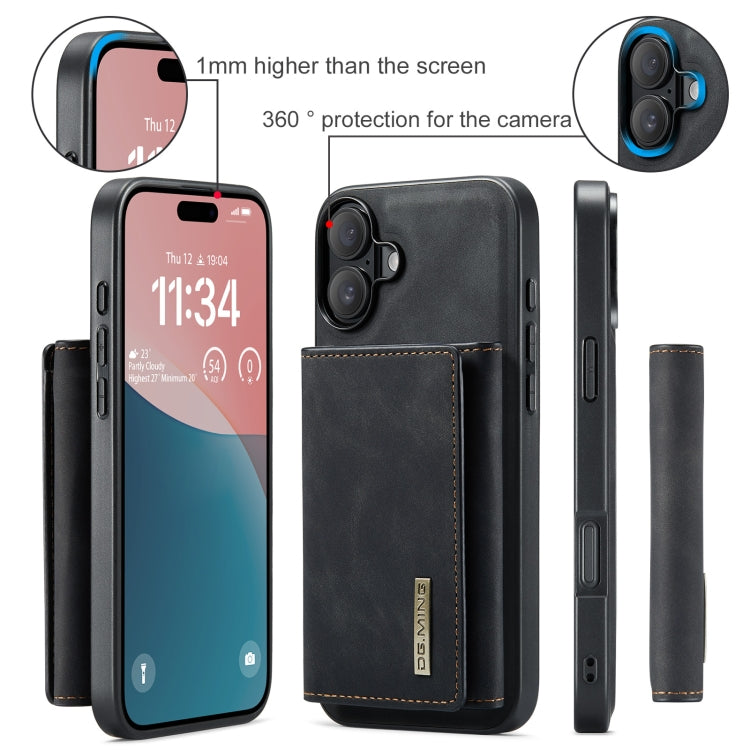 For iPhone 16 DG.MING M1 Series 3-Fold Multi Card Wallet Leather Phone Case(Black)