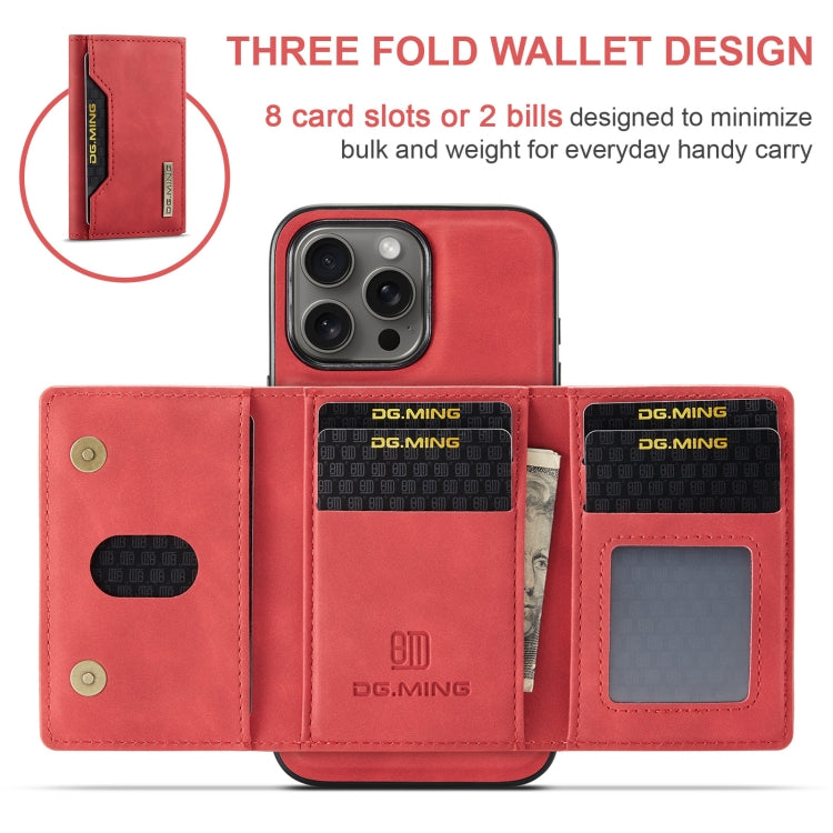For iPhone 16 Pro DG.MING M2 Series 3-Fold Card Bag Wallet Leather Phone Case(Red)