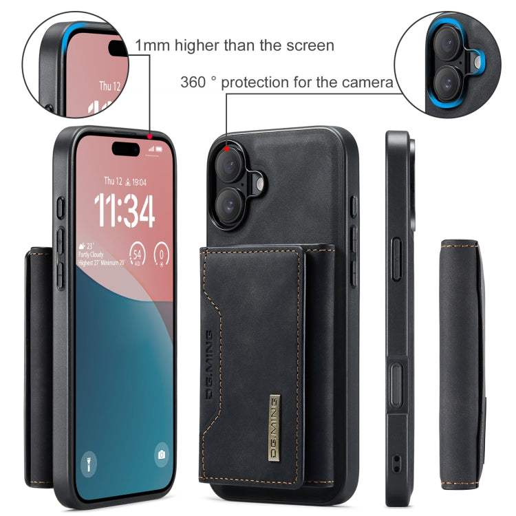 For iPhone 16 DG.MING M2 Series 3-Fold Card Bag Wallet Leather Phone Case(Black)