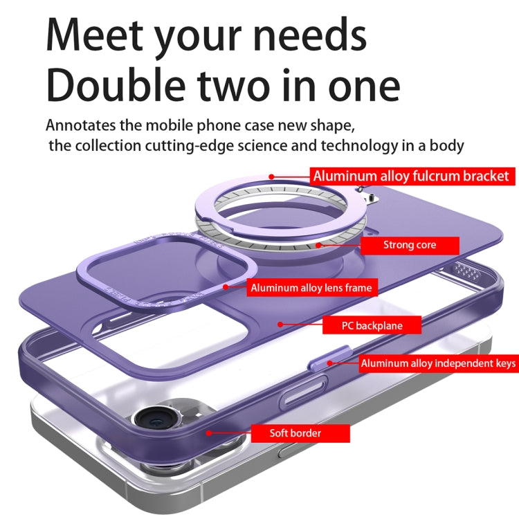 For iPhone 11 MagSafe Metal Holder Frosted Translucent Phone Case(Dark Purple)