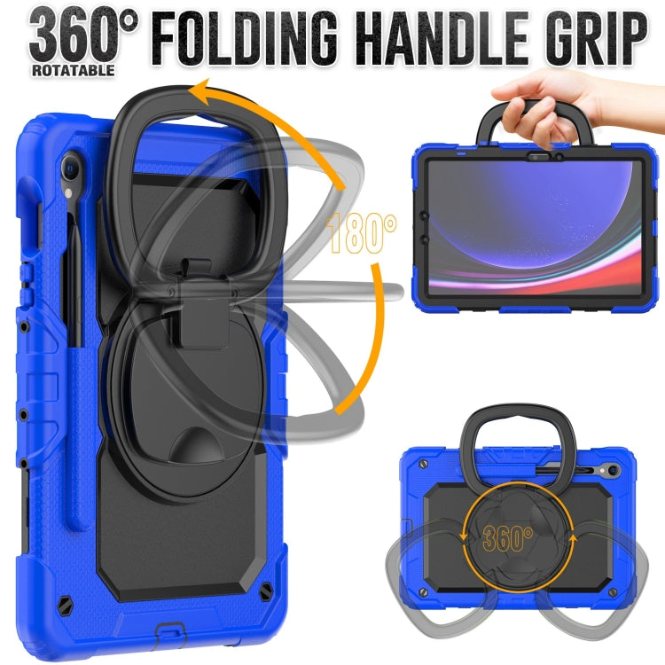 For Samsung Galaxy Tab S9 D Type Silicone Hybrid PC Tablet Case with Handle Holder(Blue)