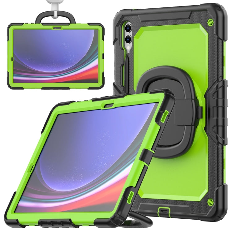 For Samsung Galaxy Tab S9+ / S10+ D Type Silicone Hybrid PC Tablet Case with Handle Holder(Yellow Green PC)