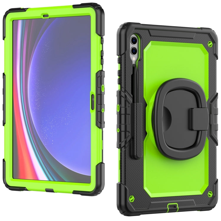 For Samsung Galaxy Tab S9+ / S10+ D Type Silicone Hybrid PC Tablet Case with Handle Holder(Yellow Green PC)