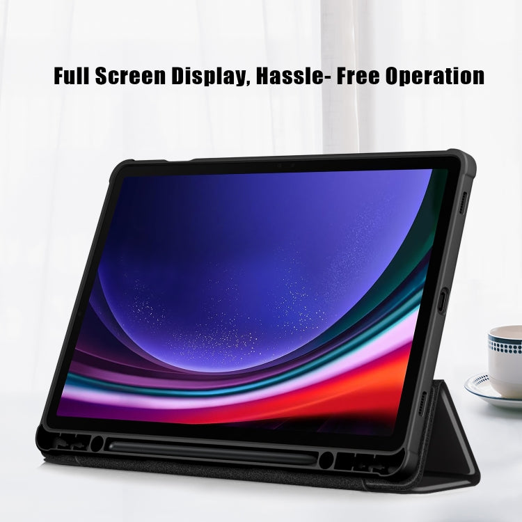 For Samsung Galaxy Tab S9 Acrylic 3-folding Smart Leather Tablet Case(Black)