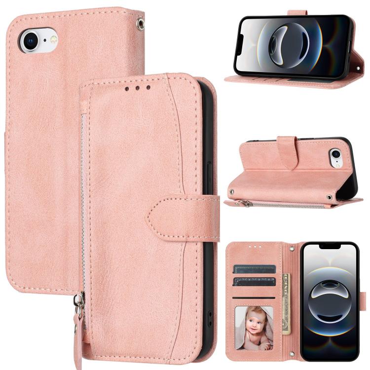 For iPhone 16e Oil Skin Zipper Wallet Leather Phone Case(Pink)