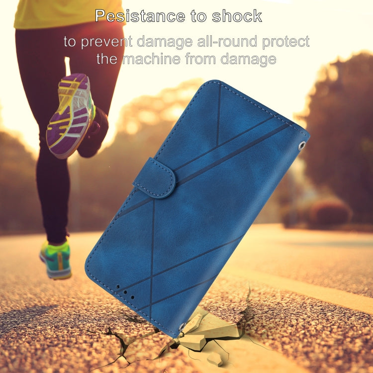 For iPhone 16 Embossed Line Leather Phone Case with Lanyard(Blue) - free shipping - PMC TechLife - Order now!