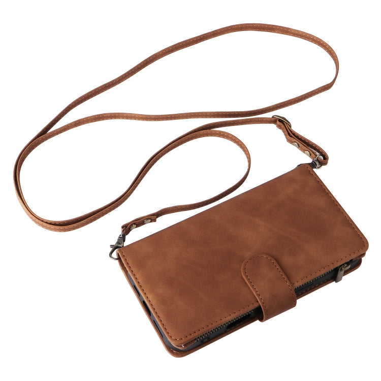 For iPhone 16 Crossbody Multi-card Slot Wallet Zipper Leather Phone Case(Brown) - iPhone 16 Cases by PMC TechLife | Online Shopping South Africa | PMC TechLife | Buy Now Pay Later Mobicred