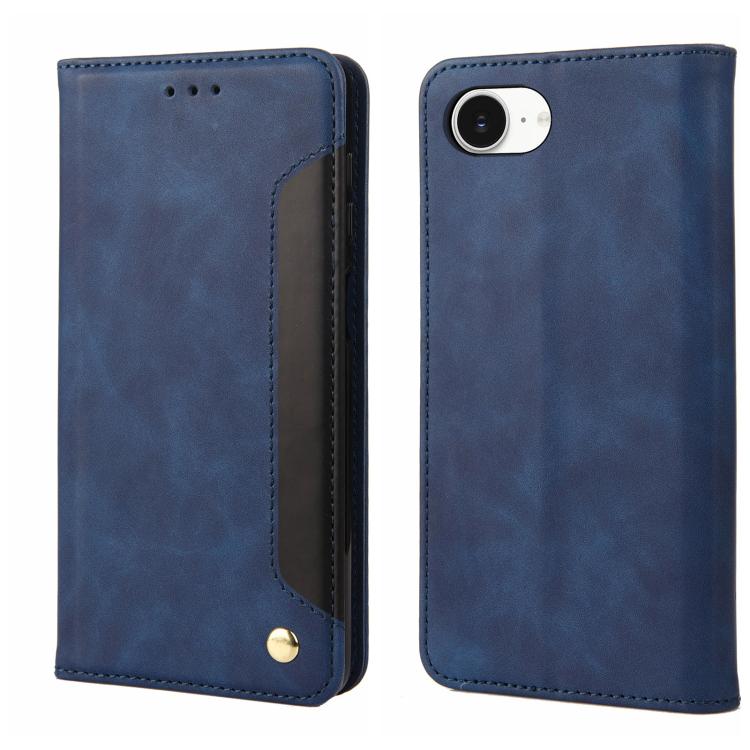 For iPhone 16e Skin Feel Splicing Leather Phone Case(Blue) - iPhone 16e Cases by PMC Jewellery | Online Shopping South Africa | PMC Jewellery | Buy Now Pay Later Mobicred