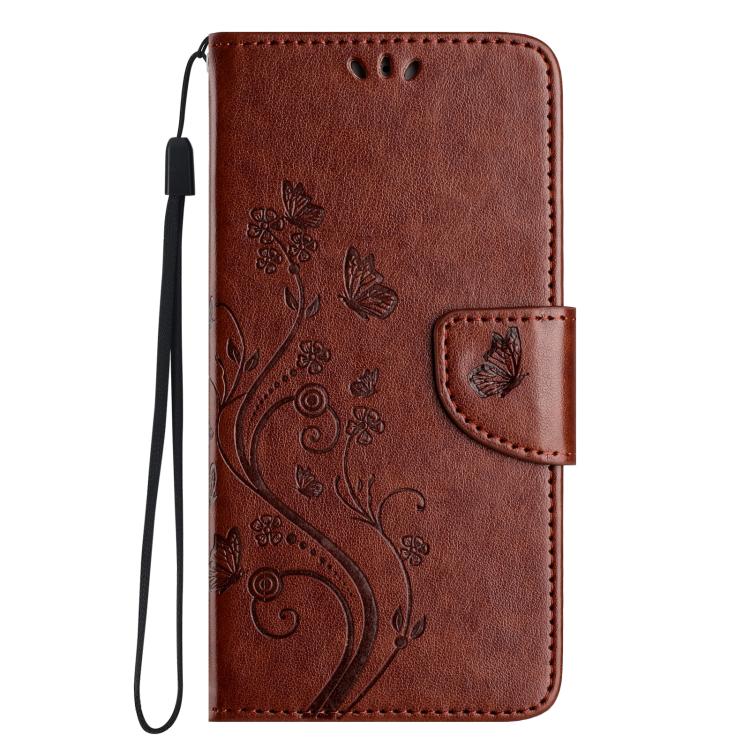 For iPhone 16e Butterfly Flower Pattern Flip Leather Phone Case(Brown) - iPhone 16e Cases by PMC Jewellery | Online Shopping South Africa | PMC Jewellery | Buy Now Pay Later Mobicred