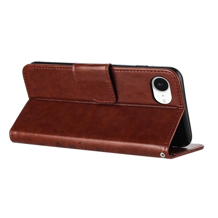 For iPhone 16e Butterfly Flower Pattern Flip Leather Phone Case(Brown) - iPhone 16e Cases by PMC Jewellery | Online Shopping South Africa | PMC Jewellery | Buy Now Pay Later Mobicred