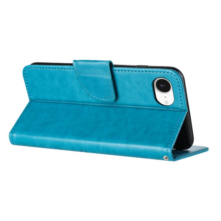 For iPhone 16e Butterfly Flower Pattern Flip Leather Phone Case(Blue) - iPhone 16e Cases by PMC Jewellery | Online Shopping South Africa | PMC Jewellery | Buy Now Pay Later Mobicred