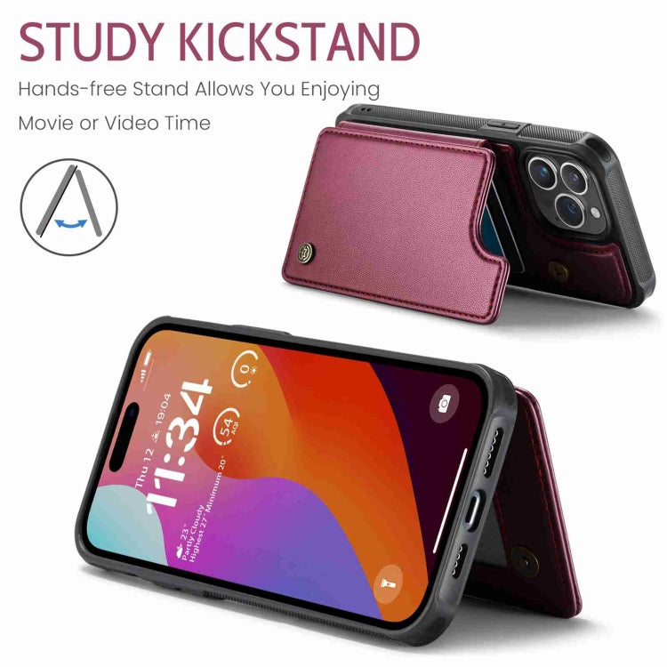 For iPhone 15 Pro Max CaseMe C22 Card Slots Holder RFID Anti-theft Phone Case(Wine Red)