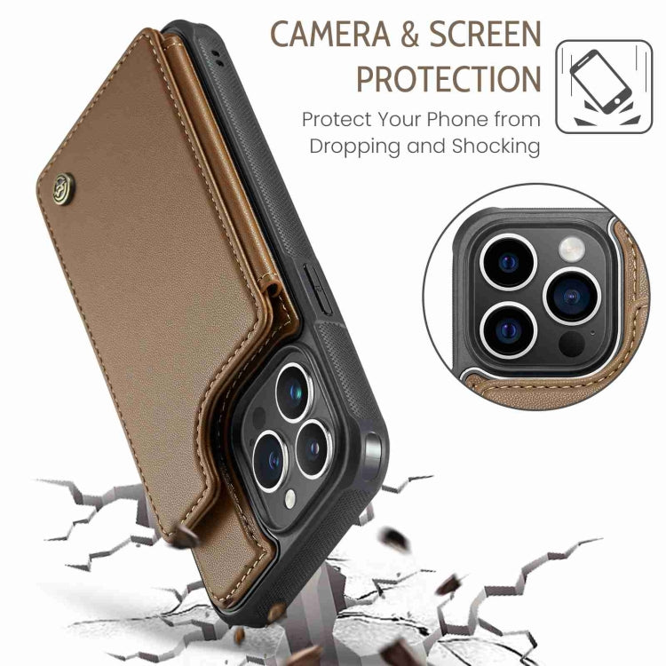 For iPhone 15 Pro CaseMe C22 Card Slots Holder RFID Anti-theft Phone Case(Brown)