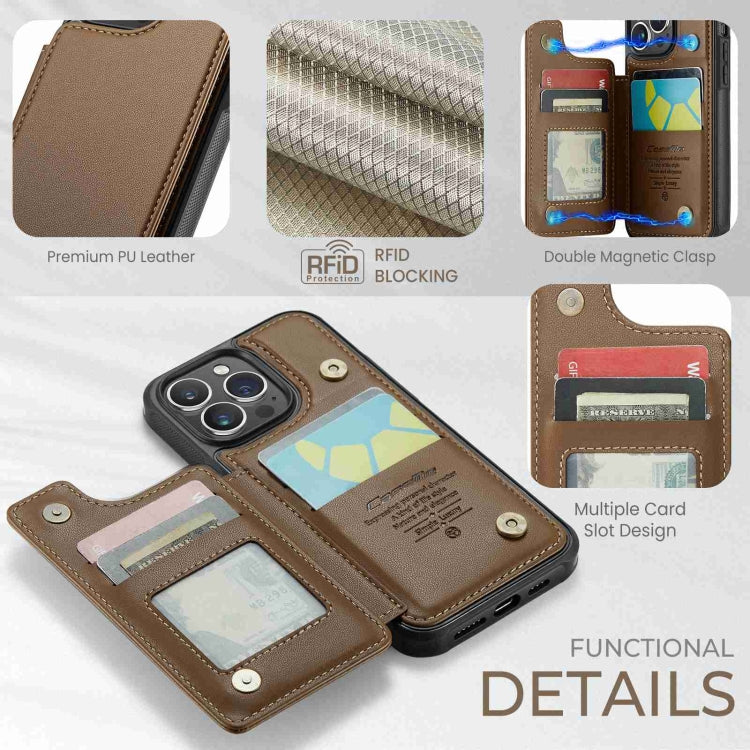 For iPhone 15 Pro CaseMe C22 Card Slots Holder RFID Anti-theft Phone Case(Brown)