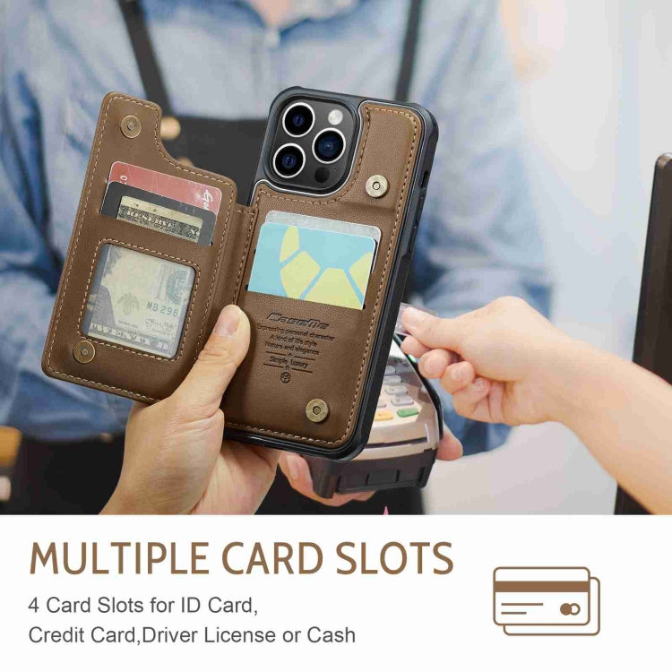 For iPhone 15 Pro CaseMe C22 Card Slots Holder RFID Anti-theft Phone Case(Brown)