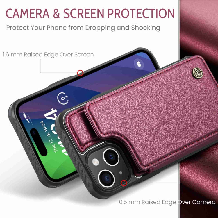 For iPhone 15 CaseMe C22 Card Slots Holder RFID Anti-theft Phone Case(Wine Red)