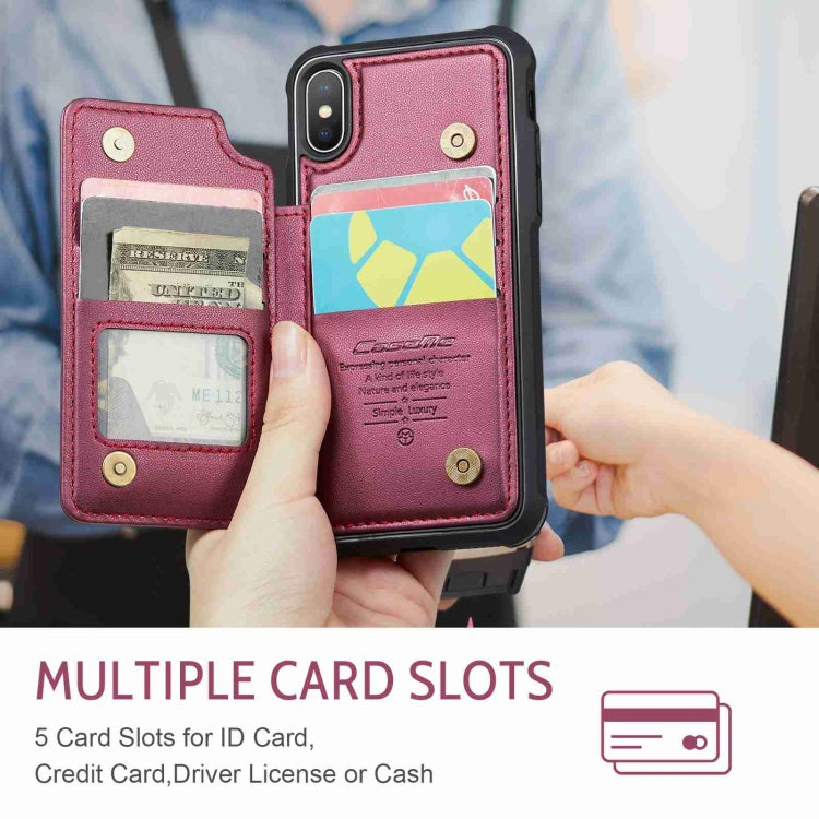 For iPhone XS Max CaseMe C22 Card Slots Holder RFID Anti-theft Phone Case(Wine Red) - More iPhone Cases by CaseMe | Online Shopping South Africa | PMC Jewellery | Buy Now Pay Later Mobicred