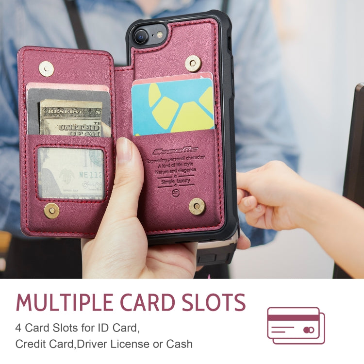 For iPhone SE 2022 / SE 2020 CaseMe C22 Card Slots Holder RFID Anti-theft Phone Case(Wine Red) - iPhone SE 2022 / 2020 / 8 / 7 Cases by CaseMe | Online Shopping South Africa | PMC Jewellery | Buy Now Pay Later Mobicred