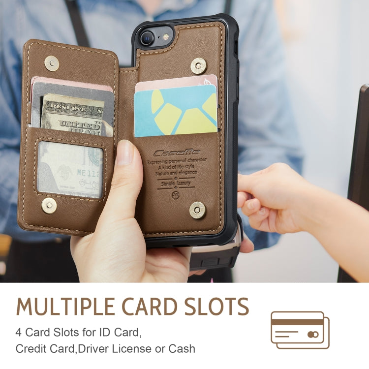 For iPhone SE 2022 / SE 2020 CaseMe C22 Card Slots Holder RFID Anti-theft Phone Case(Brown) - free shipping - PMC Jewellery - Order now!