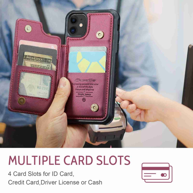 For iPhone 11 CaseMe C22 Card Slots Holder RFID Anti-theft Phone Case(Wine Red) - free shipping - PMC Jewellery - Order now!