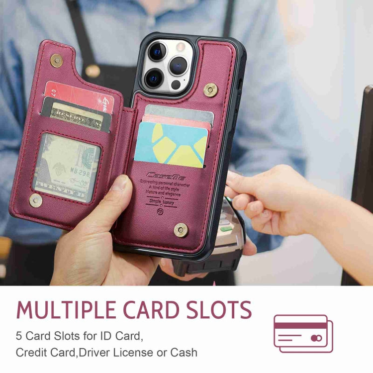 For iPhone 12 Pro Max CaseMe C22 Card Slots Holder RFID Anti-theft Phone Case(Wine Red) - free shipping - PMC Jewellery - Order now!