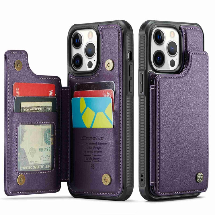For iPhone 12 Pro Max CaseMe C22 Card Slots Holder RFID Anti-theft Phone Case(Purple)
