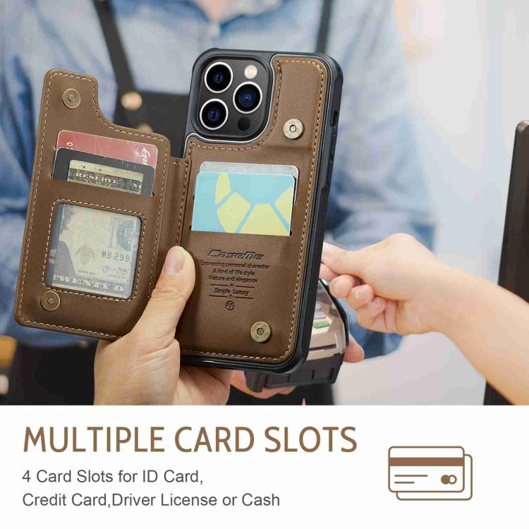 For iPhone 13 Pro CaseMe C22 Card Slots Holder RFID Anti-theft Phone Case(Brown) - free shipping - PMC Jewellery - Order now!