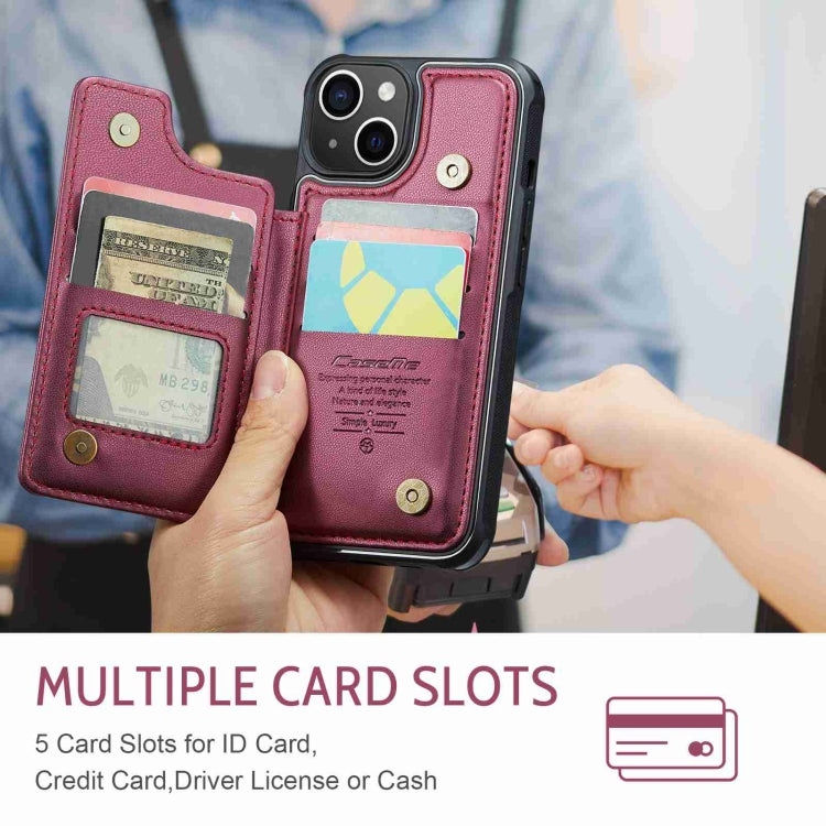 For iPhone 14 Plus CaseMe C22 Card Slots Holder RFID Anti-theft Phone Case(Wine Red) - free shipping - PMC Jewellery - Order now!