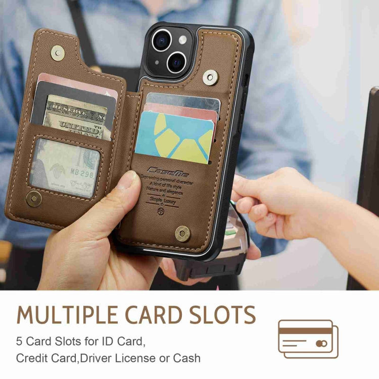 For iPhone 14 Plus CaseMe C22 Card Slots Holder RFID Anti-theft Phone Case(Brown) - free shipping - PMC Jewellery - Order now!