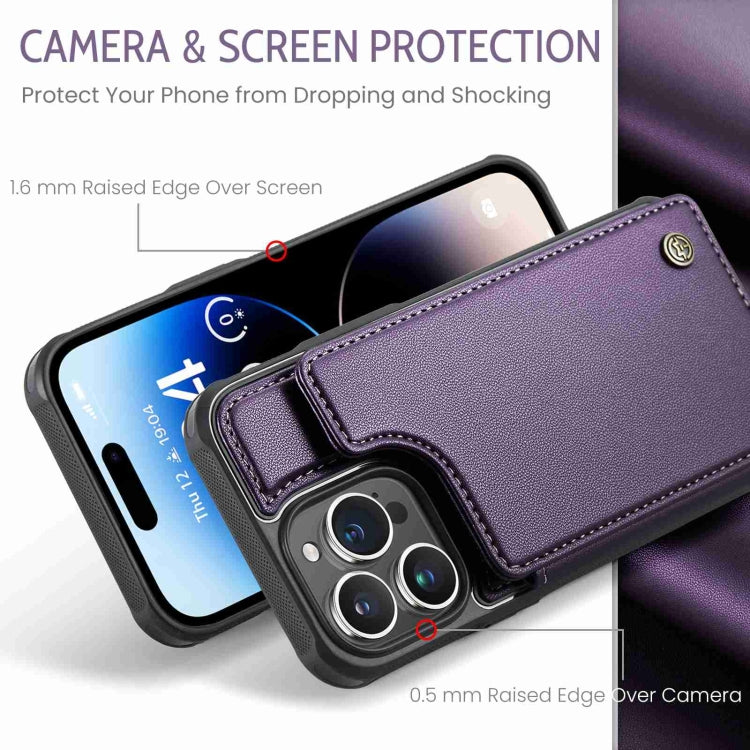 For iPhone 14 Pro CaseMe C22 Card Slots Holder RFID Anti-theft Phone Case(Purple)