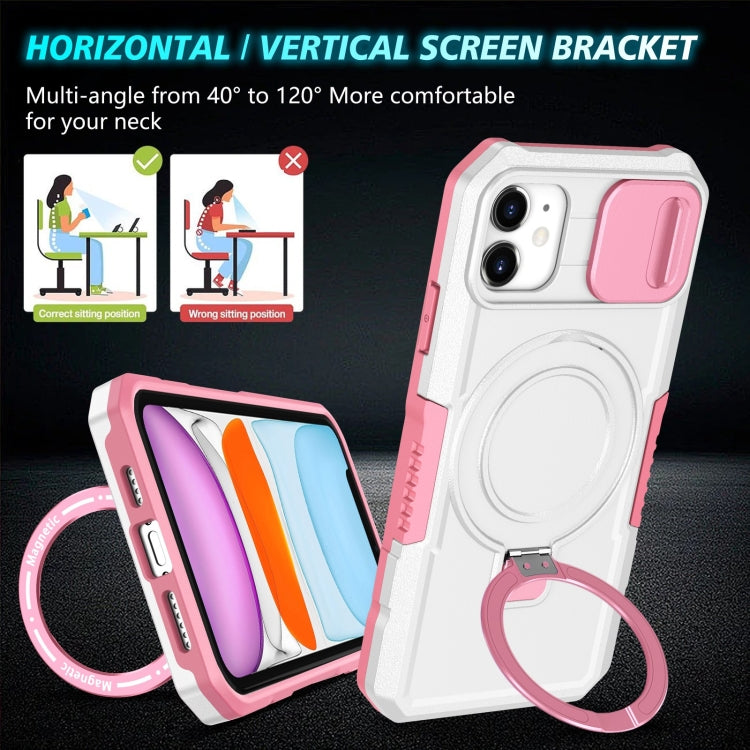 For iPhone 12 Sliding Camshield Magsafe Holder TPU Hybrid PC Phone Case(Pink White) - iPhone 12 / 12 Pro Cases by PMC TechLife | Online Shopping South Africa | PMC TechLife